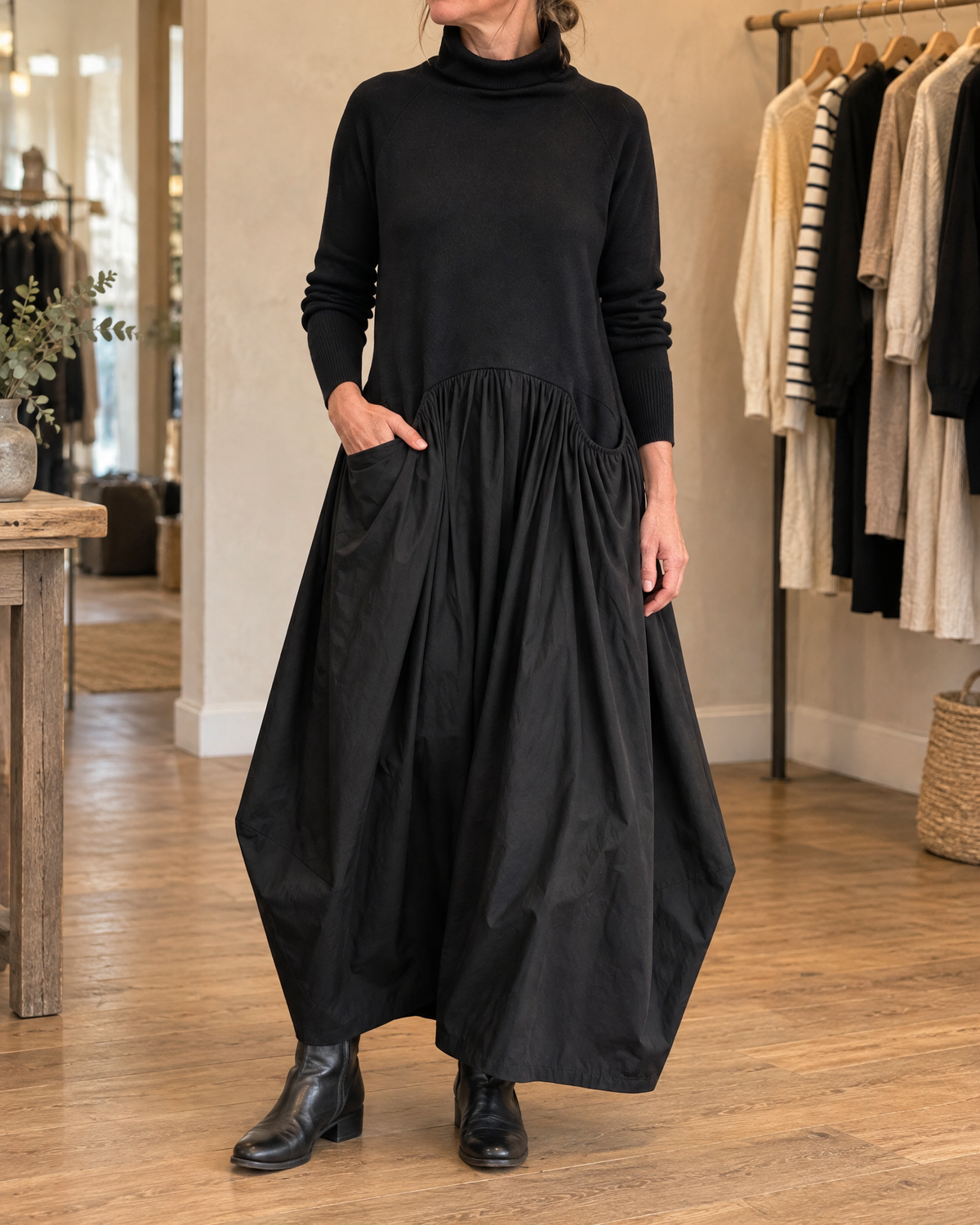 Miriam – Turtleneck Maxi Dress with Pockets