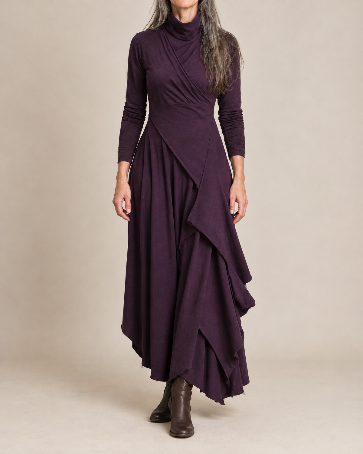 Sol - Draped Turtleneck Maxi Dress