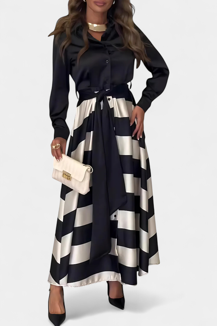 Nerisa – Long Striped Shirt Dress with Belt