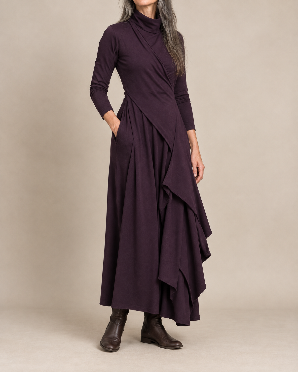 Sol - Draped Turtleneck Maxi Dress