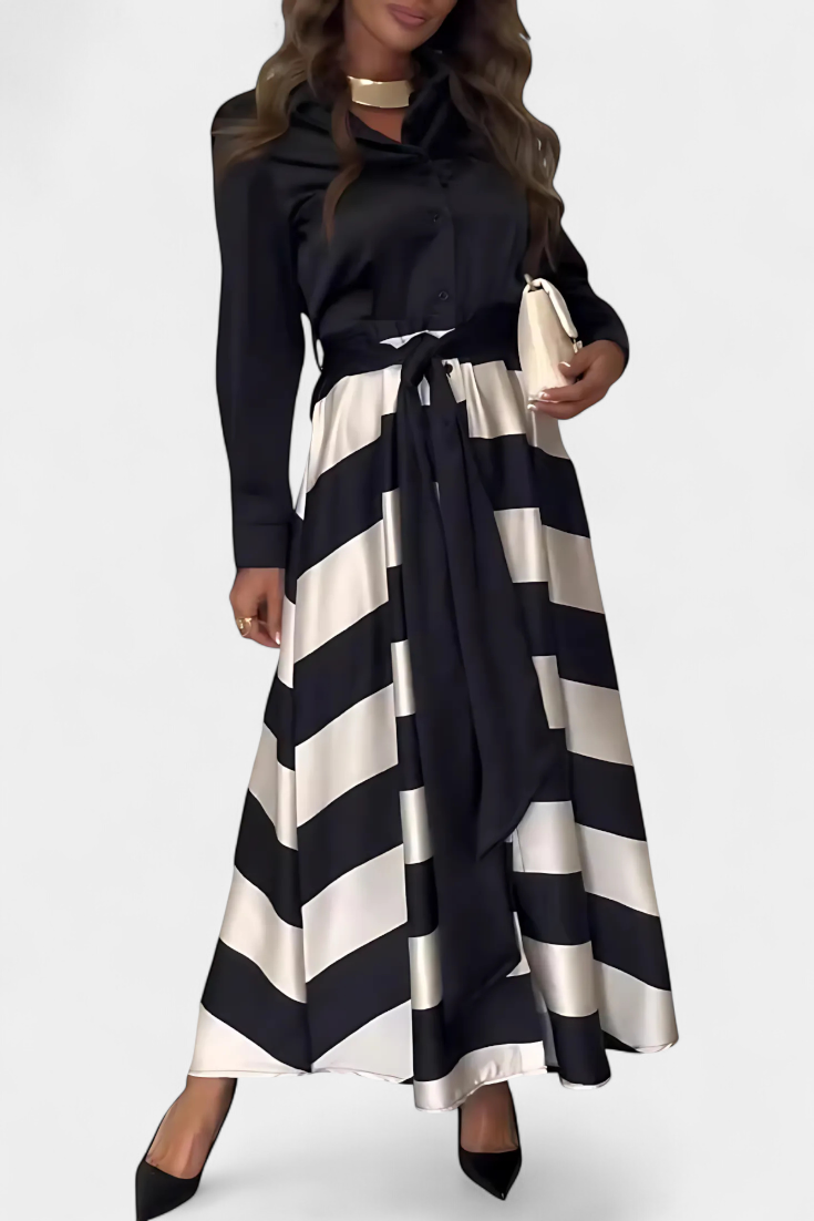 Nerisa – Long Striped Shirt Dress with Belt