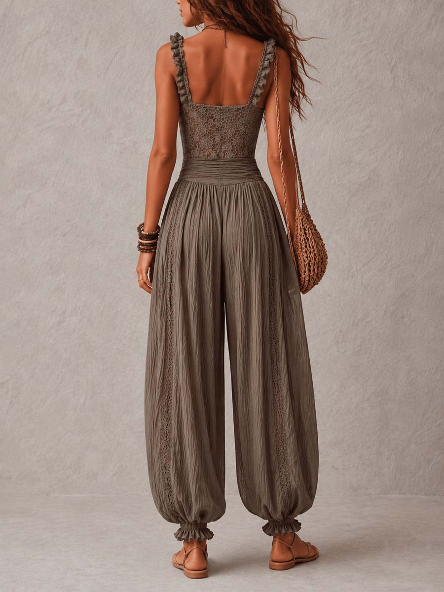 Lorra - Gray Lace Top and Harem Pants Set