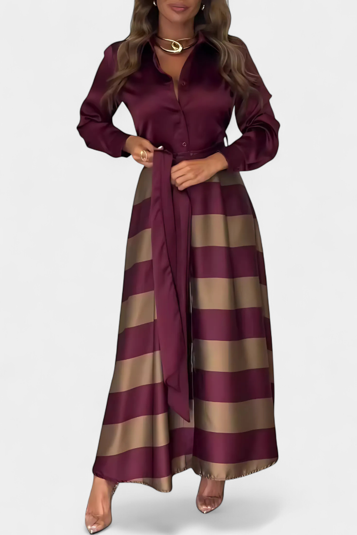 Nerisa – Long Striped Shirt Dress with Belt