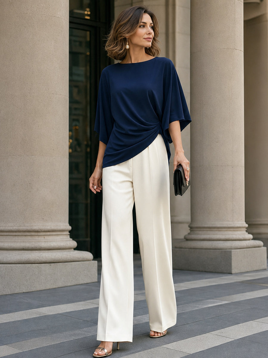 Freya - Draped Blouse Wide-Leg Set