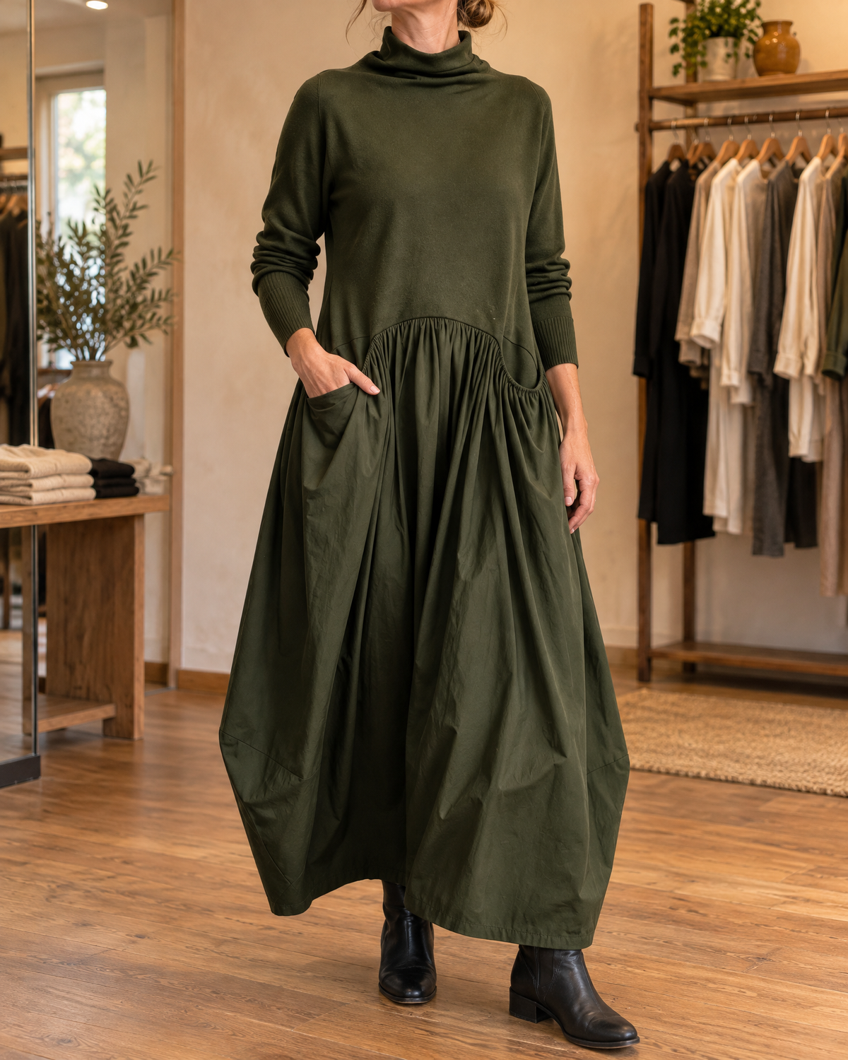 Miriam – Turtleneck Maxi Dress with Pockets