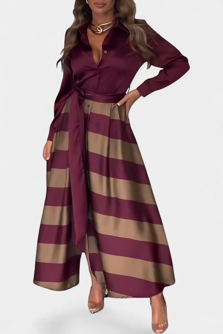 Nerisa – Long Striped Shirt Dress with Belt