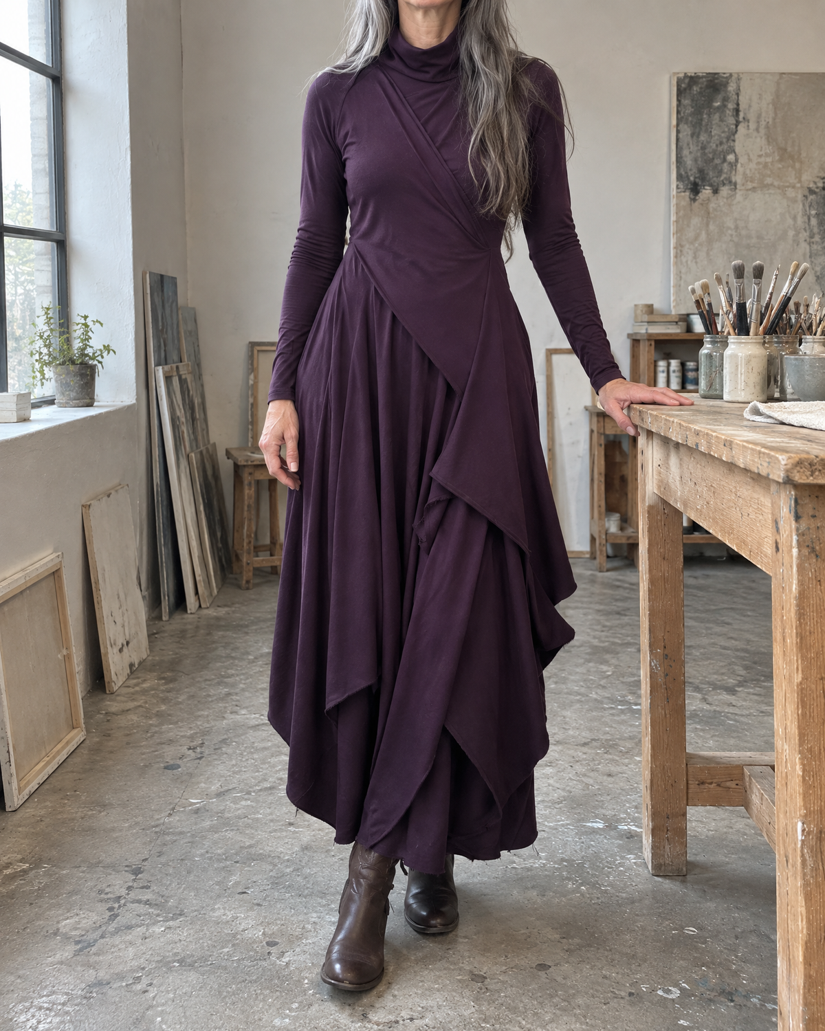 Sol - Draped Turtleneck Maxi Dress