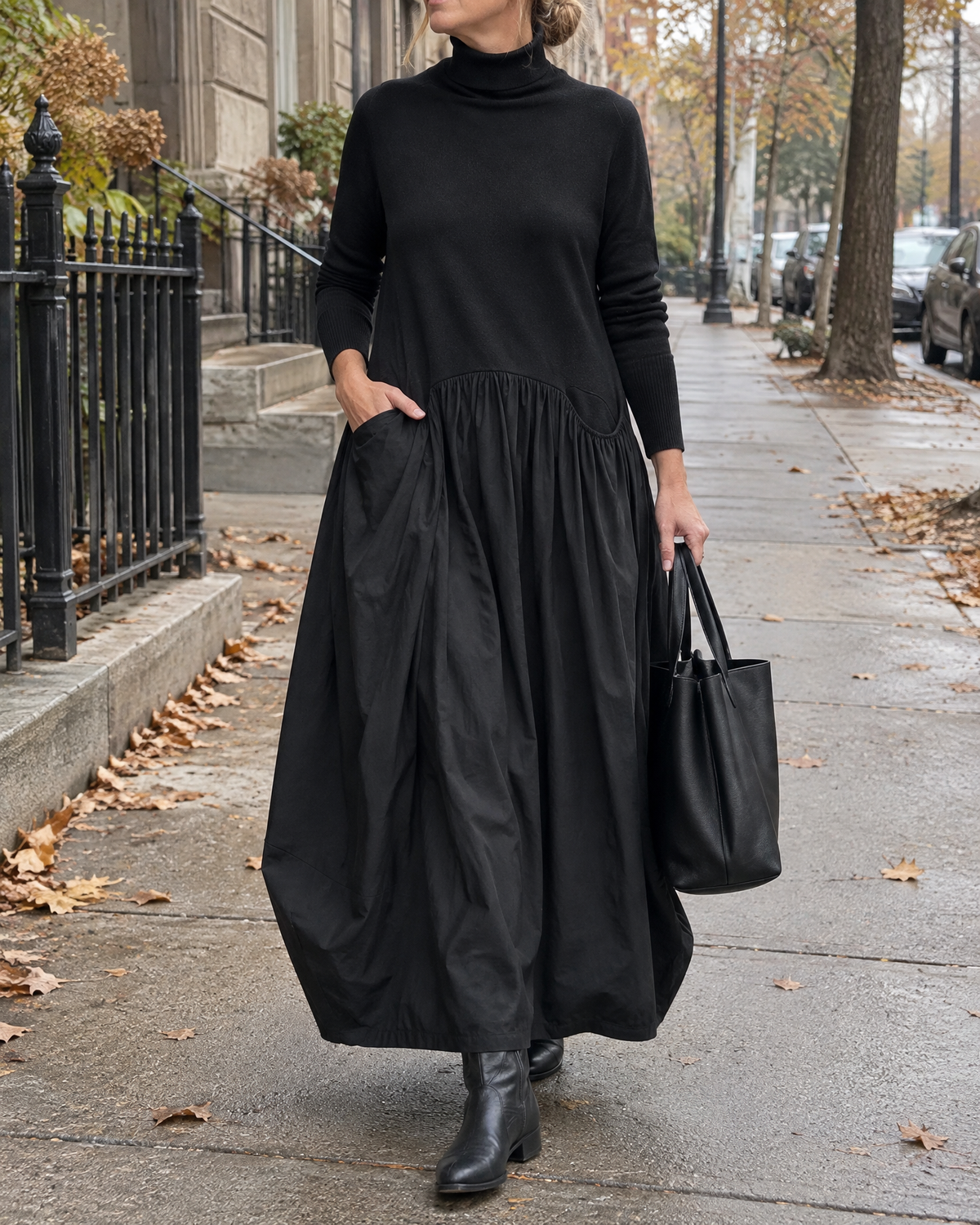 Miriam – Turtleneck Maxi Dress with Pockets
