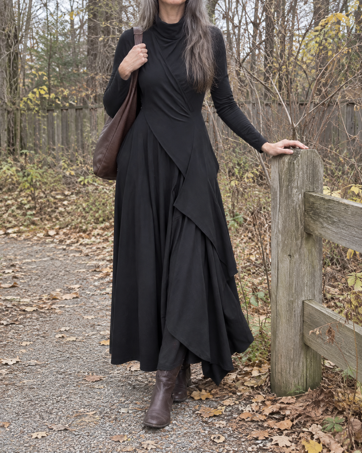 Sol - Draped Turtleneck Maxi Dress