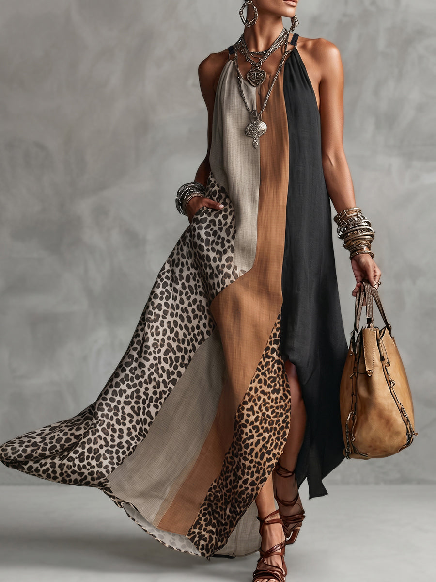 Rebekah - Leopard Halter Maxi Dress