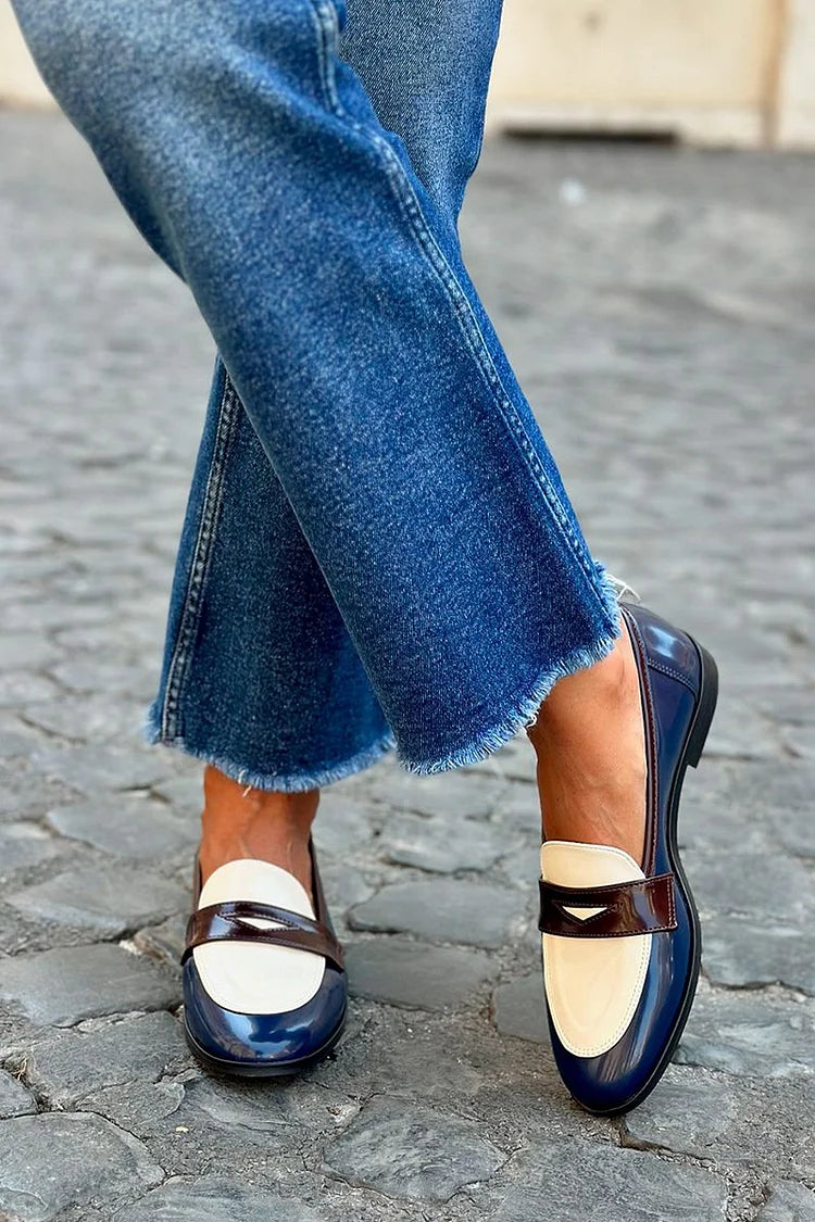 Kacy – Navy Blue Loafers with Small Heels