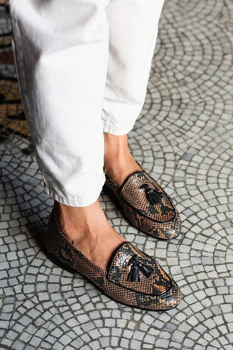 Camille – Elegant Brown Loafers with Snake Print