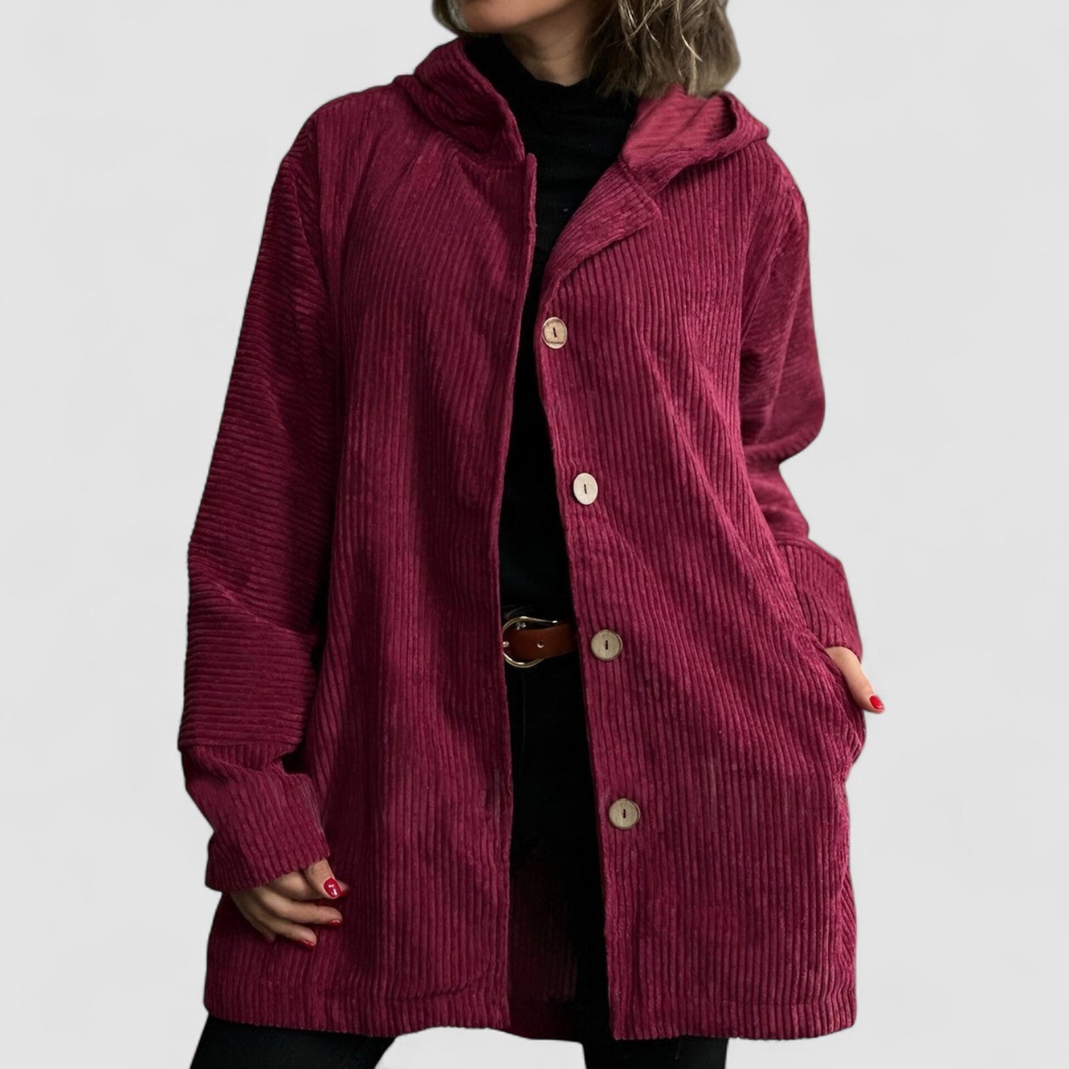 Crisha – Cozy Corduroy Hooded Jacket