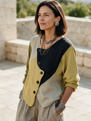 Catherine - Asymmetric Color-Block Knit Sweater
