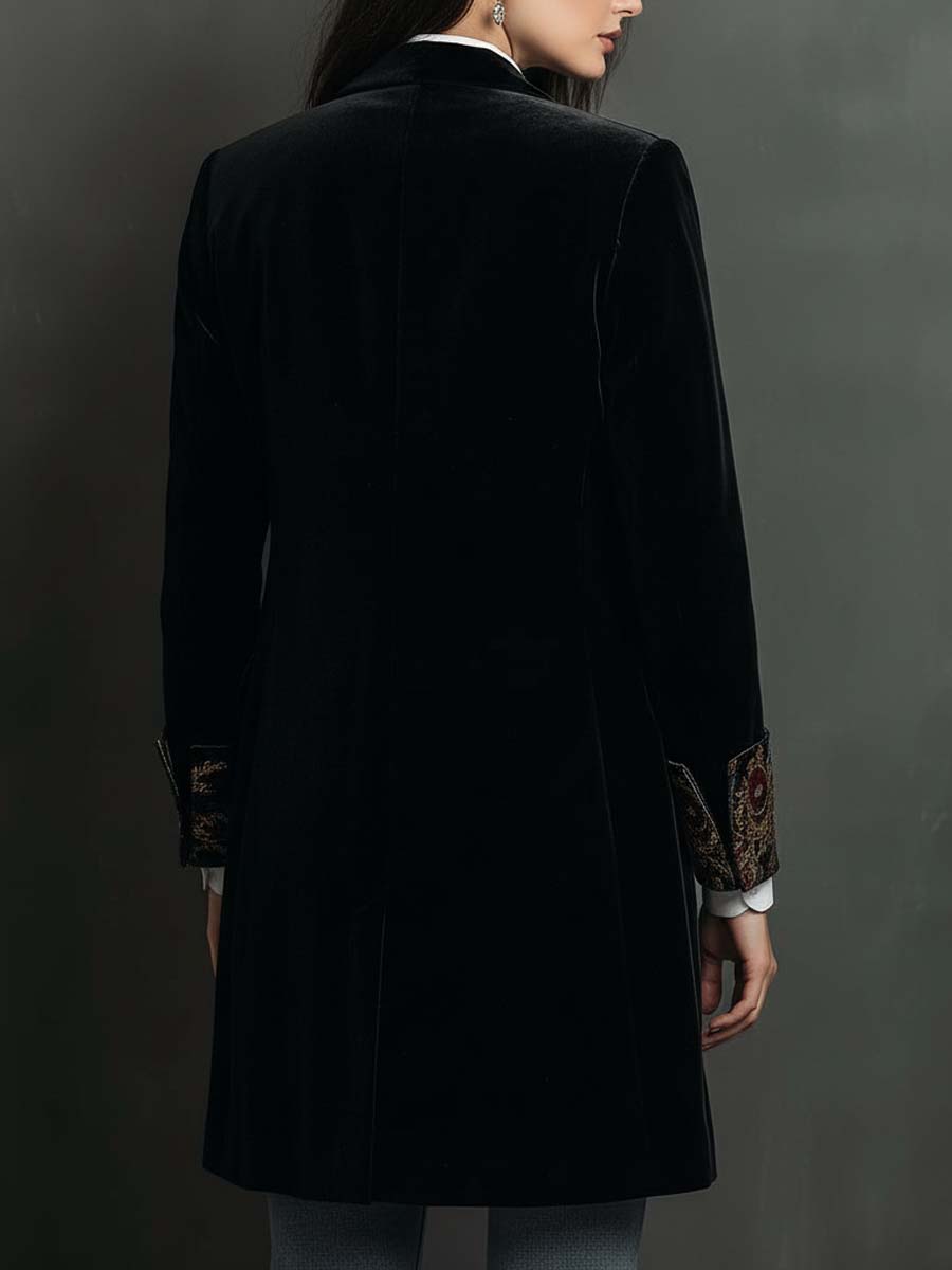 Alana - Women's Black Baroque Print Lapel Slim Fit Blazer
