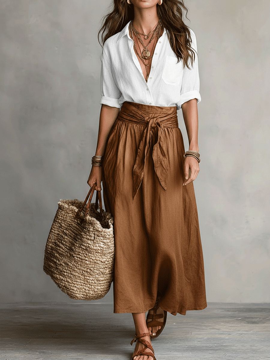 Iris - Elegant Boho Satin Skirt Set