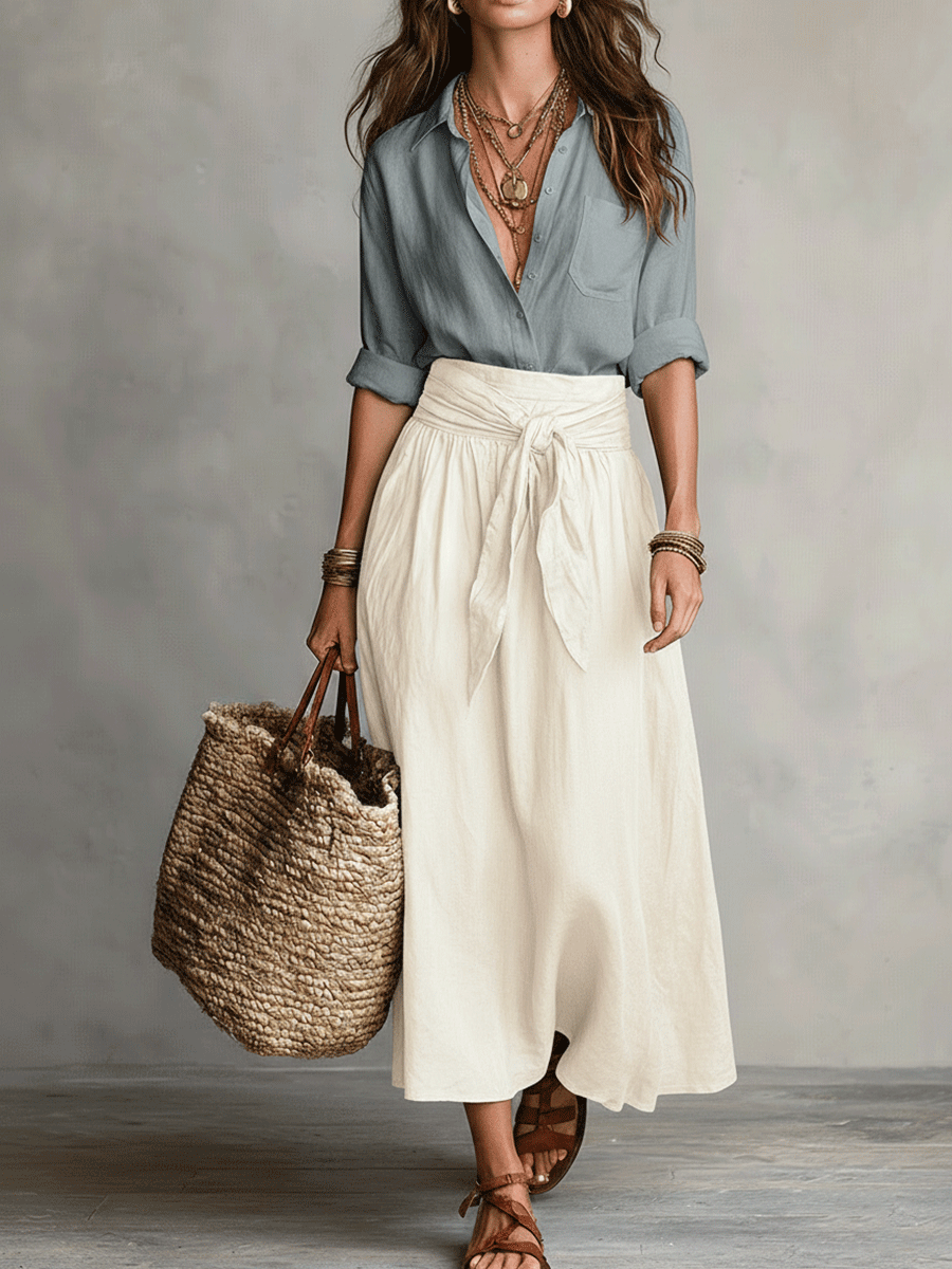Iris - Elegant Boho Satin Skirt Set