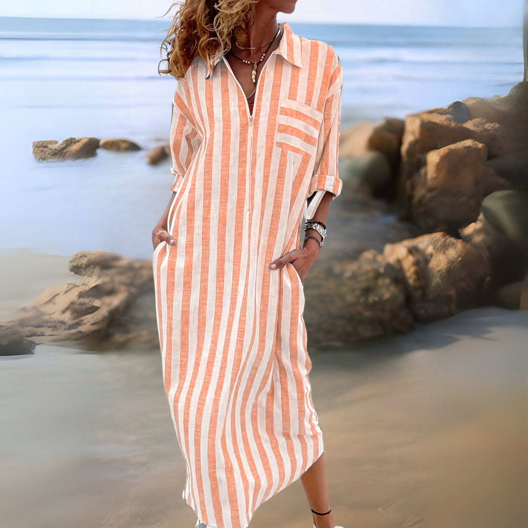Zia – Elegant Striped V-neck Dress