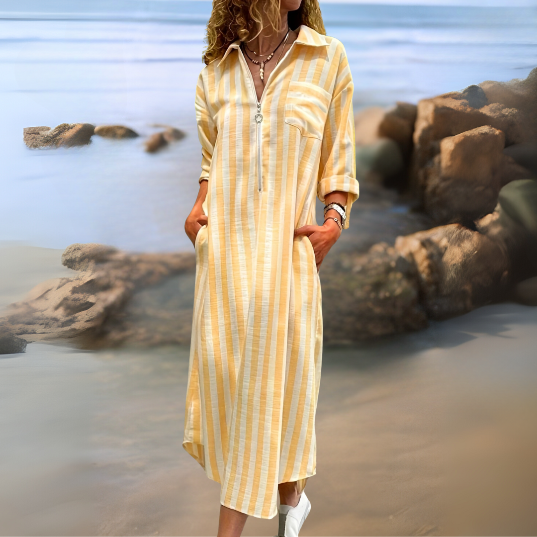 Zia – Elegant Striped V-neck Dress