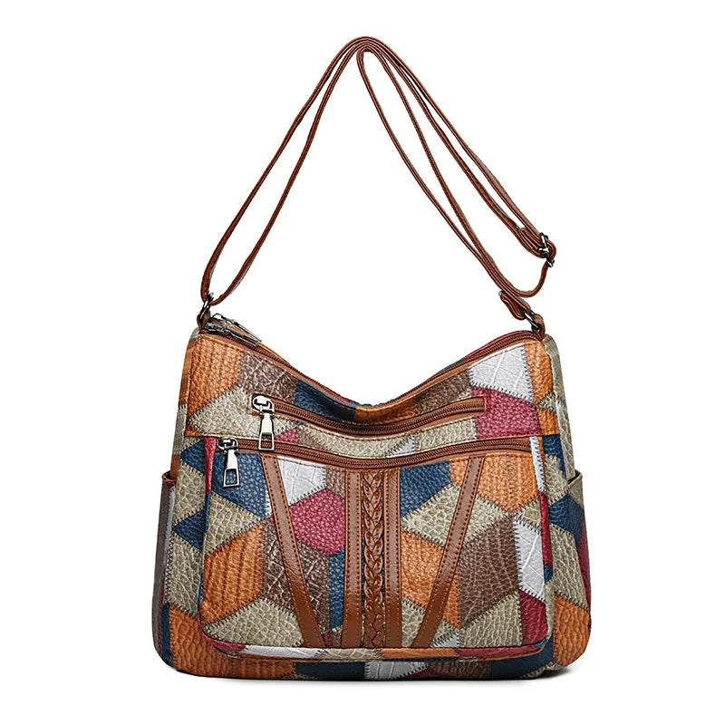 Carly – Geometric Patchwork Vegan Leather Handbag