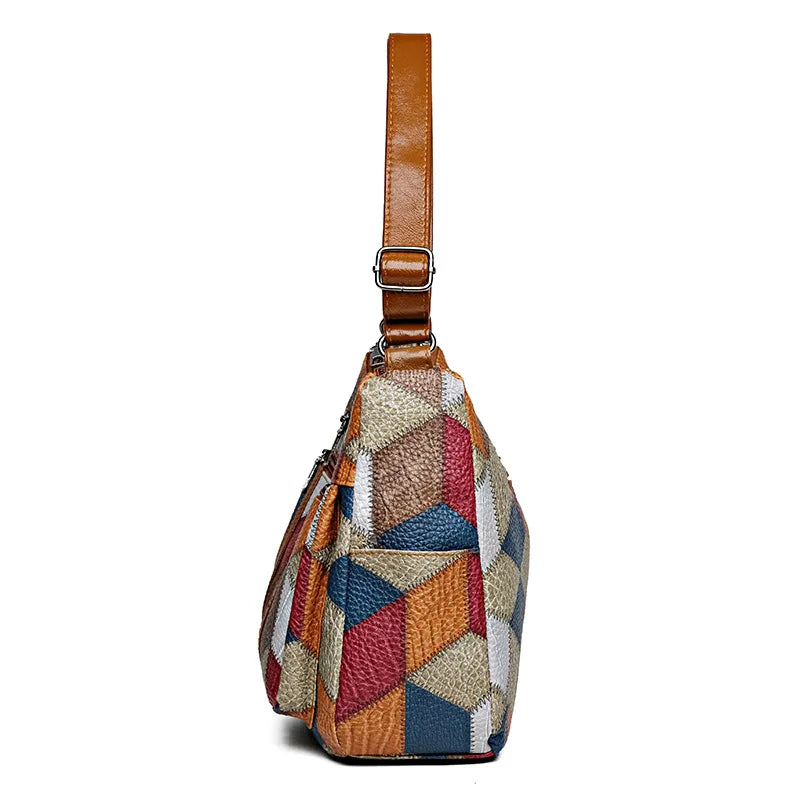Carly – Geometric Patchwork Vegan Leather Handbag