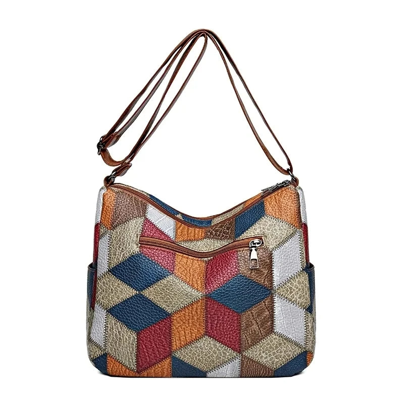 Carly – Geometric Patchwork Vegan Leather Handbag