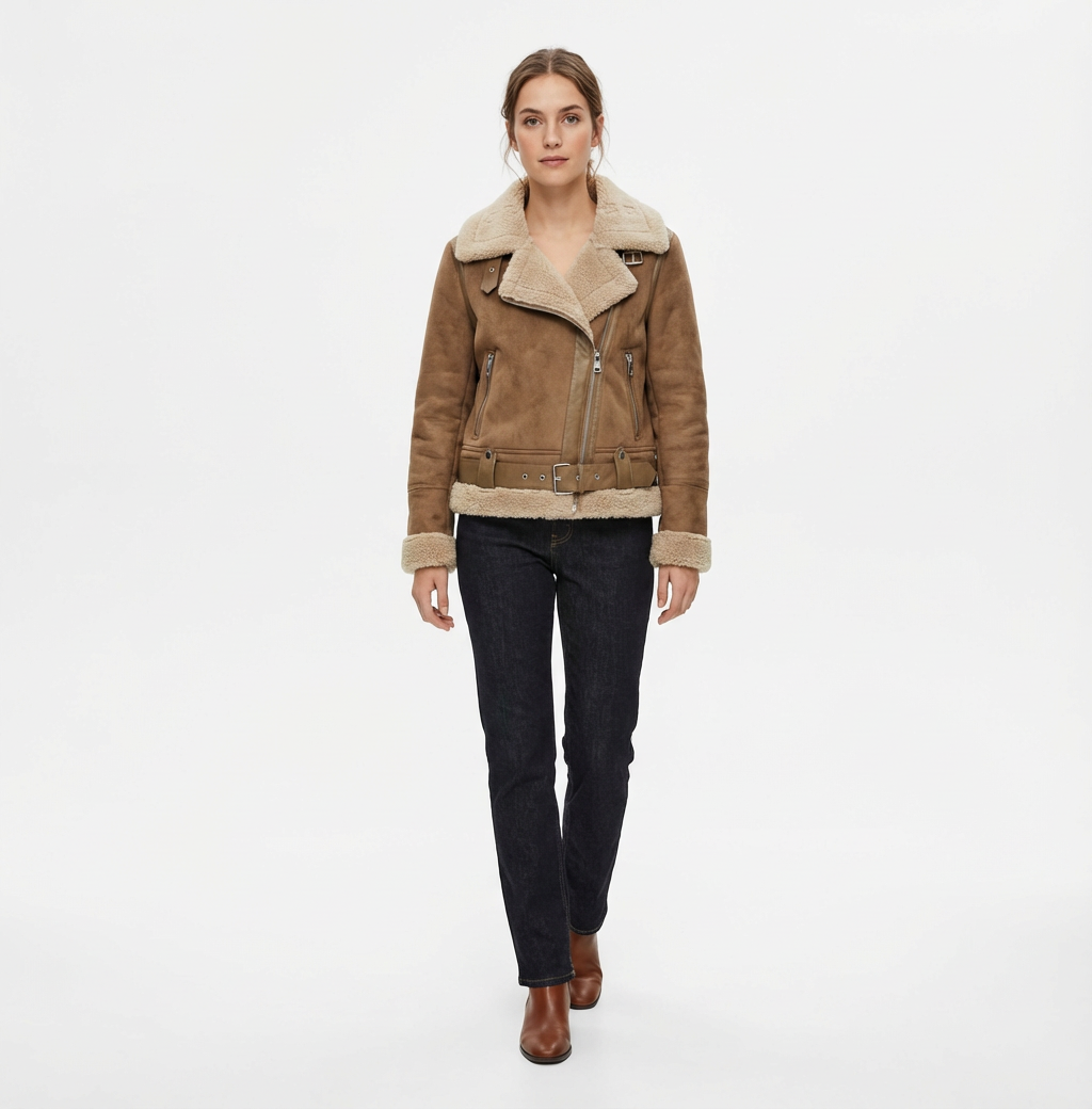 Aurelia – Shearling Suede Aviator Jacket
