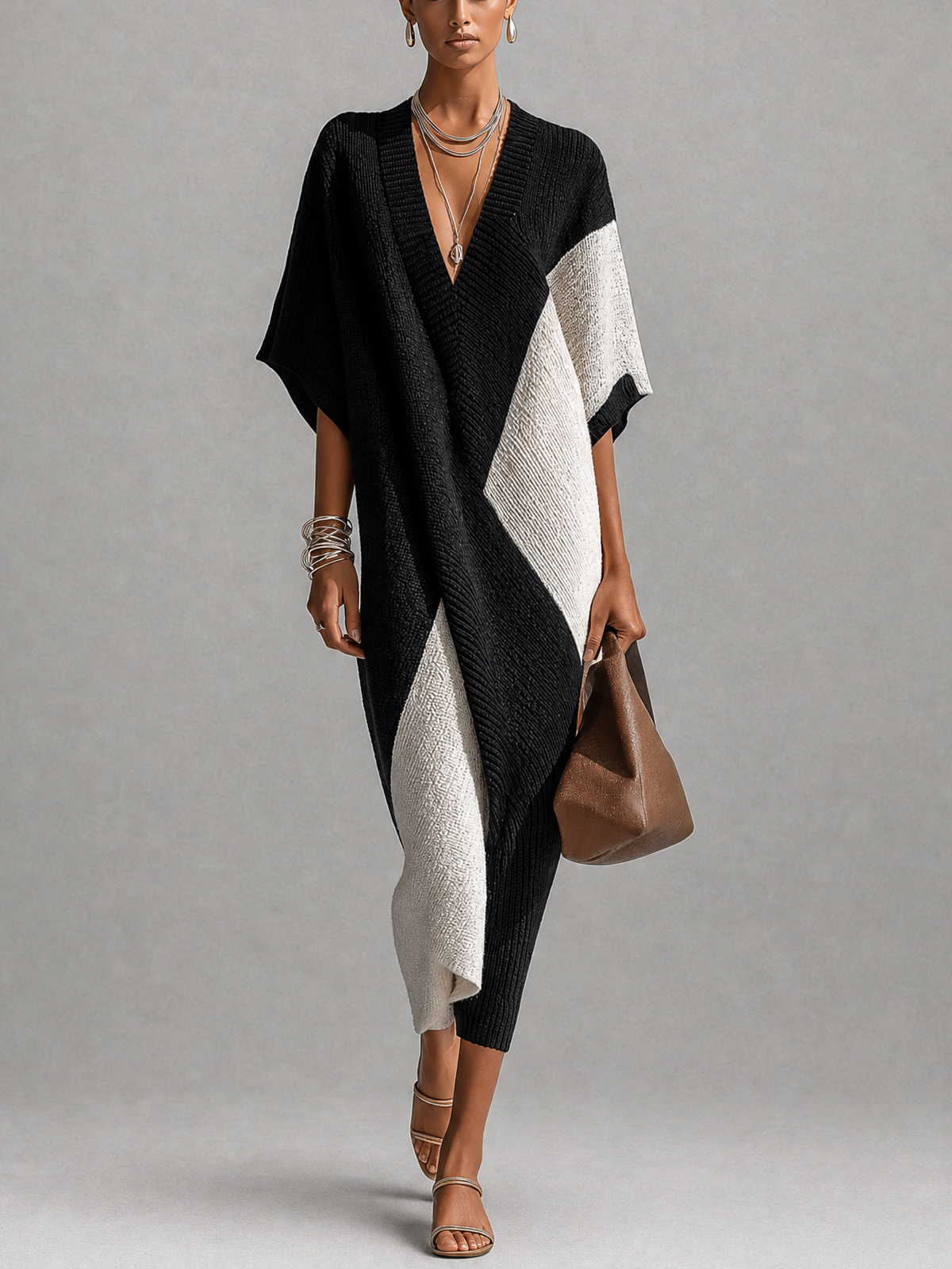 Jocelyn – Black and White Midi Dress