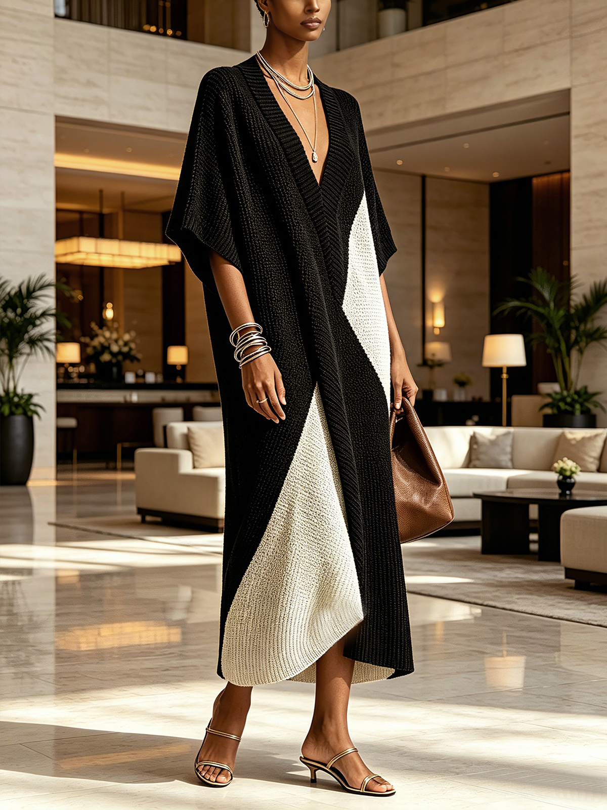 Jocelyn – Black and White Midi Dress