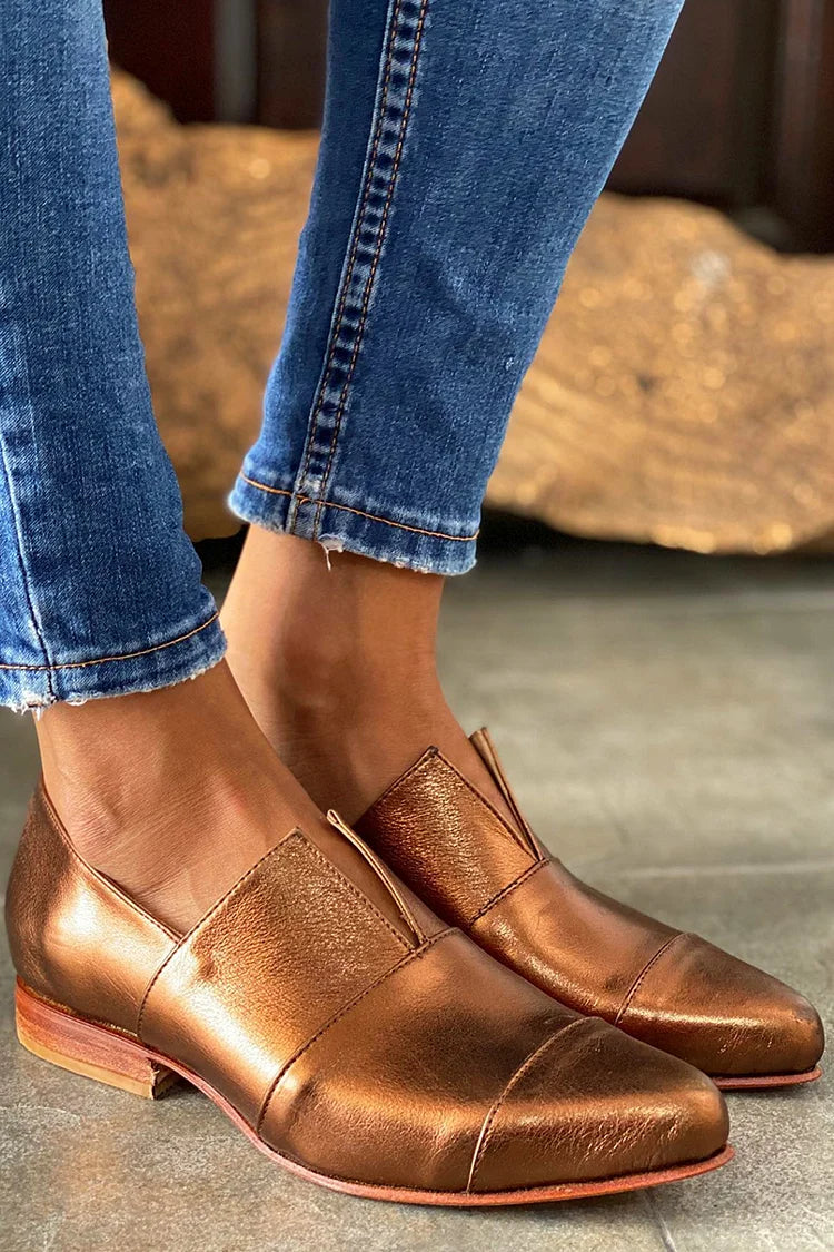 Kara – Pointed Toe Loafers with V-Groove Detail