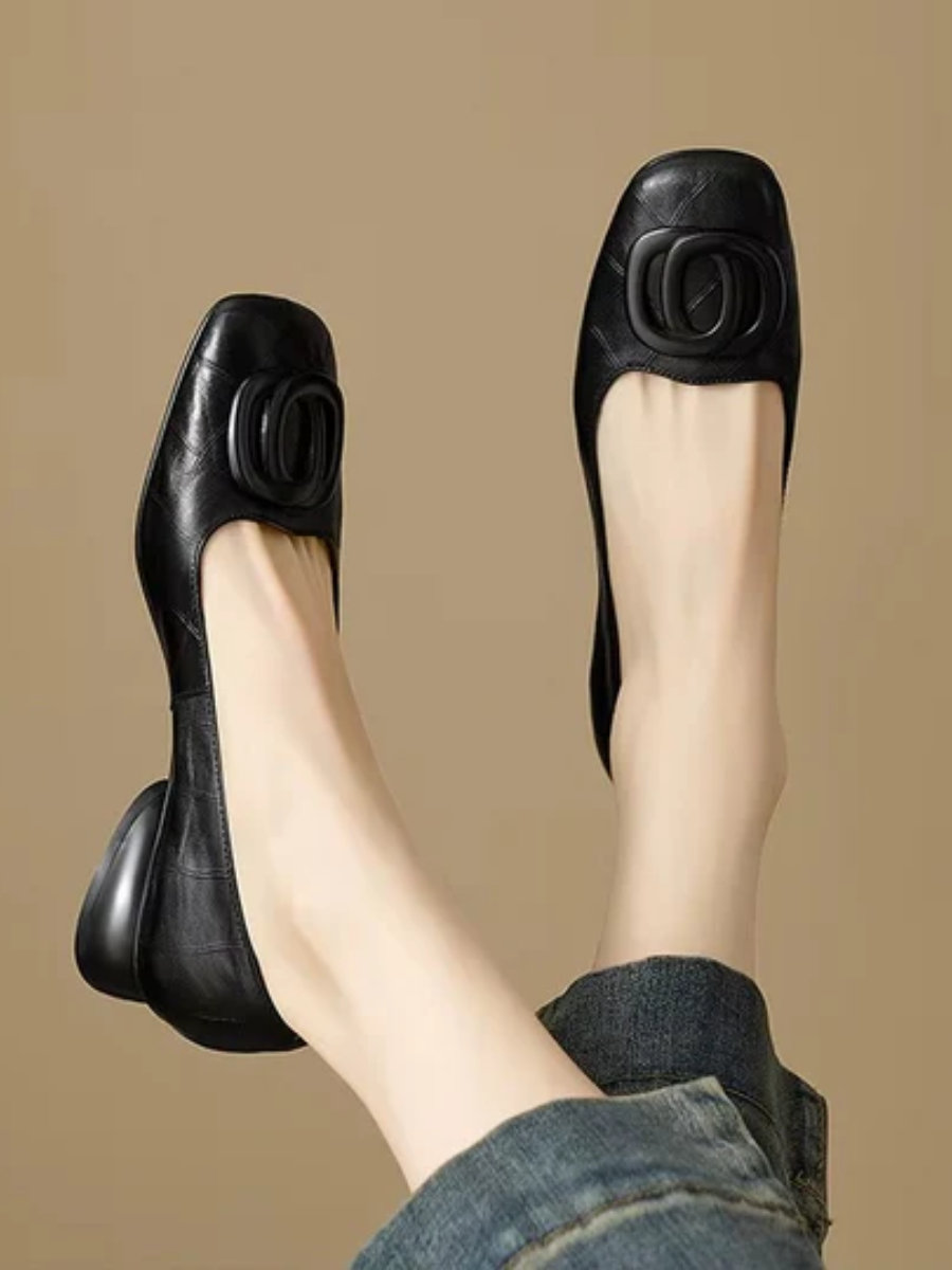 Kerina - Genuine Leather Square-Toe Flats