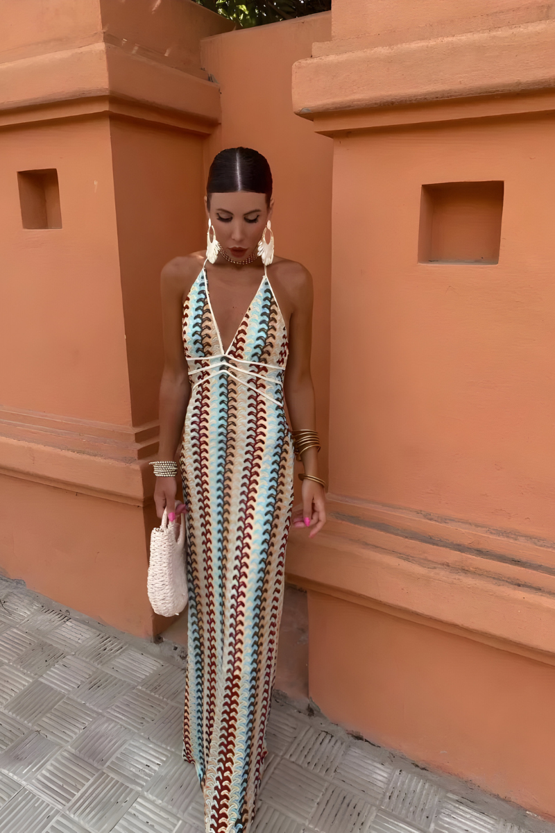 Malia – Boho Maxi Dress with Open Back