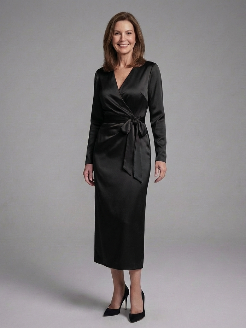 Louzette - Long Sleeve Midi Dress With Side Closure