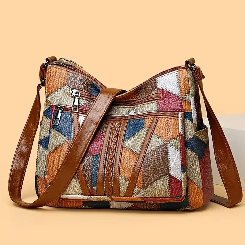 Carly – Geometric Patchwork Vegan Leather Handbag