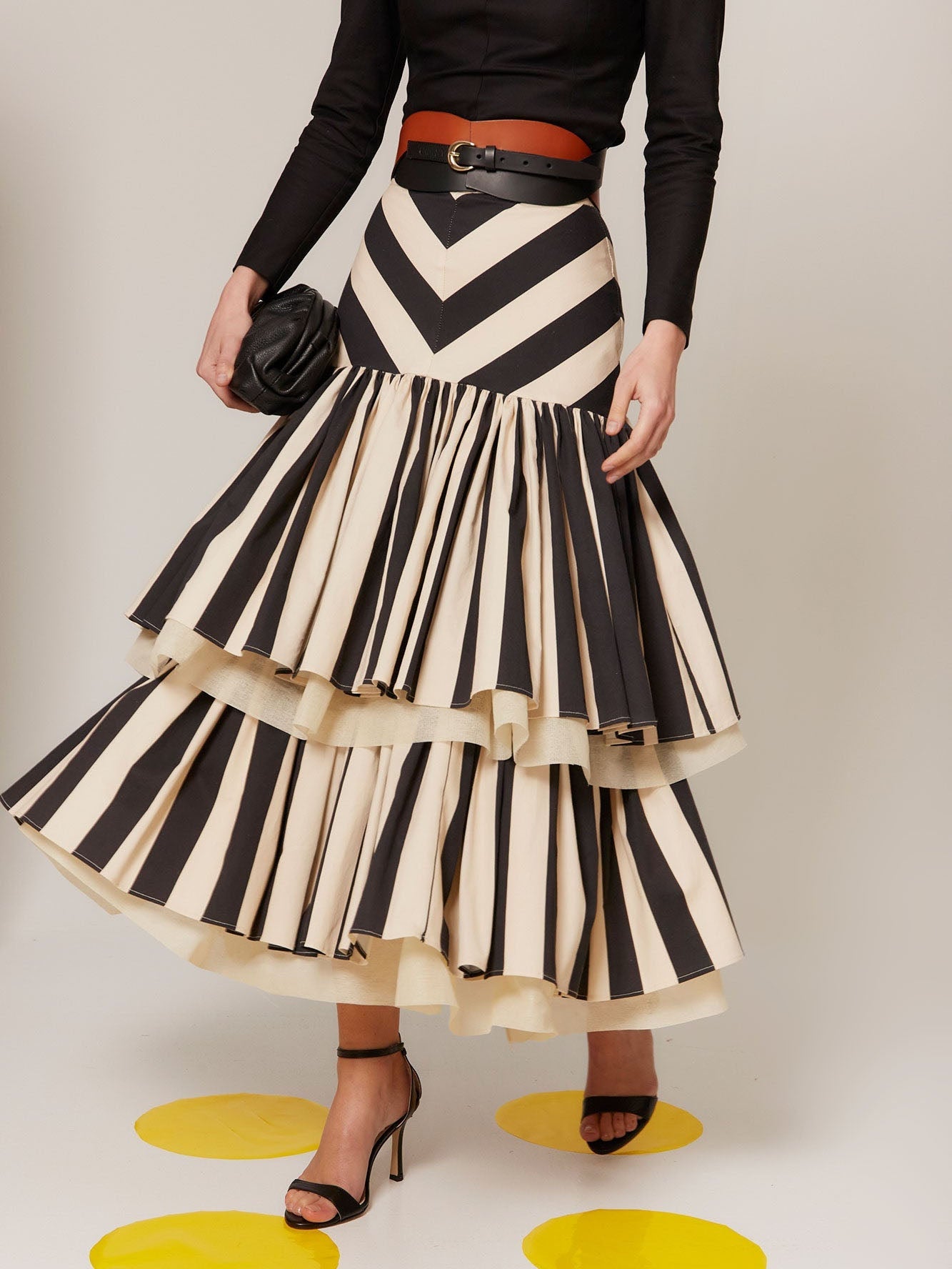 Rachel - Chevron Tiered Midi Skirt