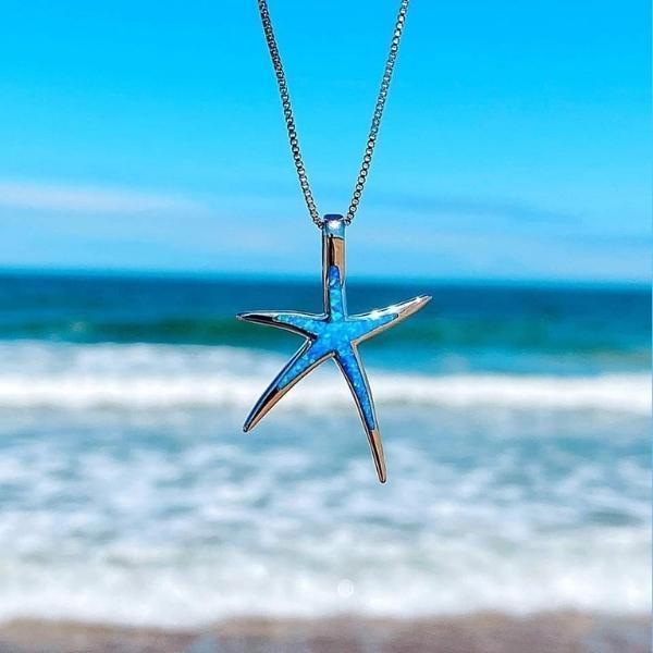 Rana – Silver Necklace with Blue Opal Starfish Pendant