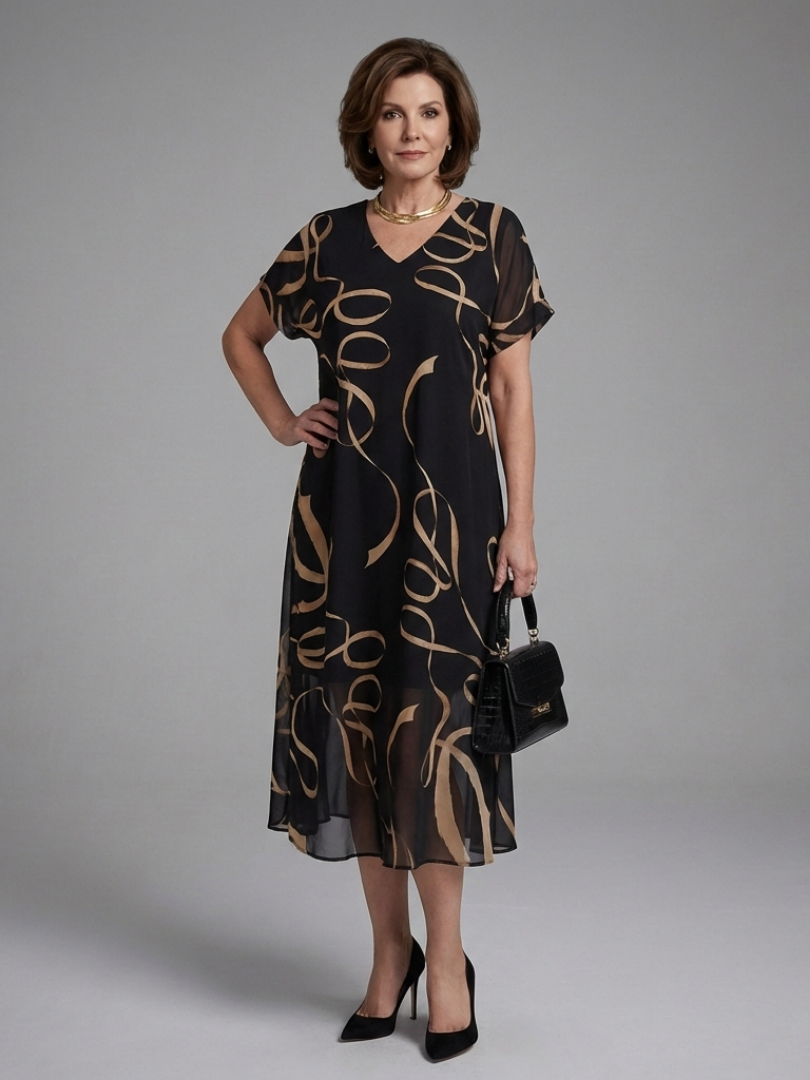 Seren - Abstract Midi Dress With Short Sleeves