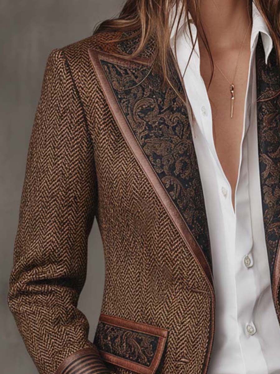 Alessia - Women's Herringbone Printed Panel Blazer