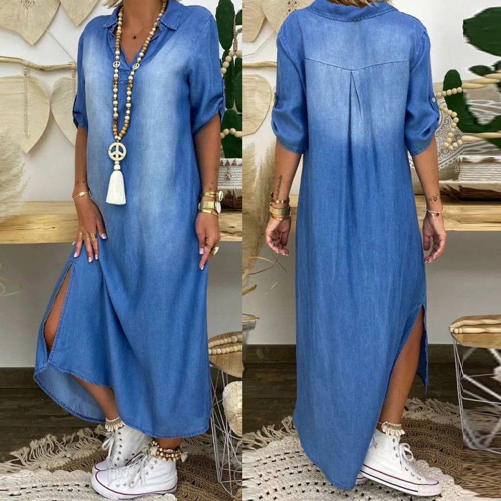 Lucille - Long Denim Style Dress