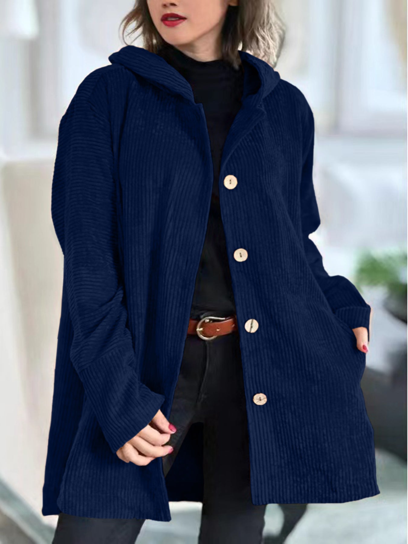 Crisha – Cozy Corduroy Hooded Jacket