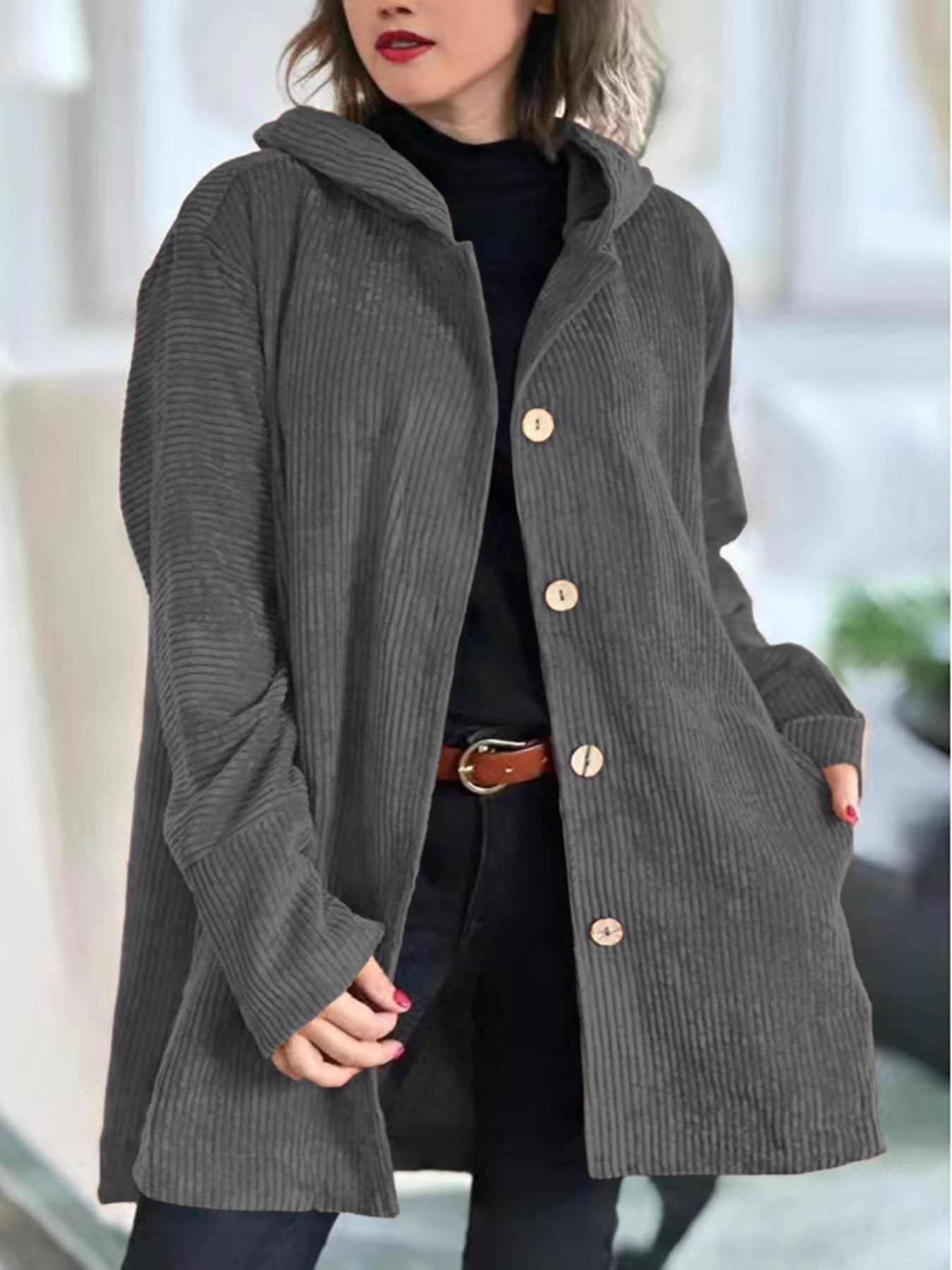 Crisha – Cozy Corduroy Hooded Jacket