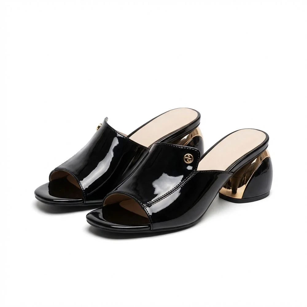 Gabriela - Glossy Leather Slide Sandals