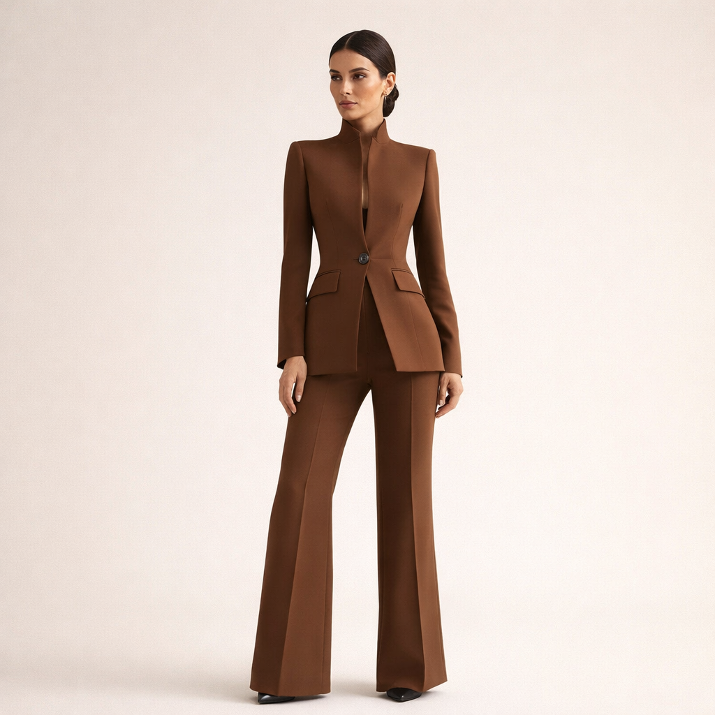 Cara - Elegant Tailored Two Piece Suit With Collarless Jacket