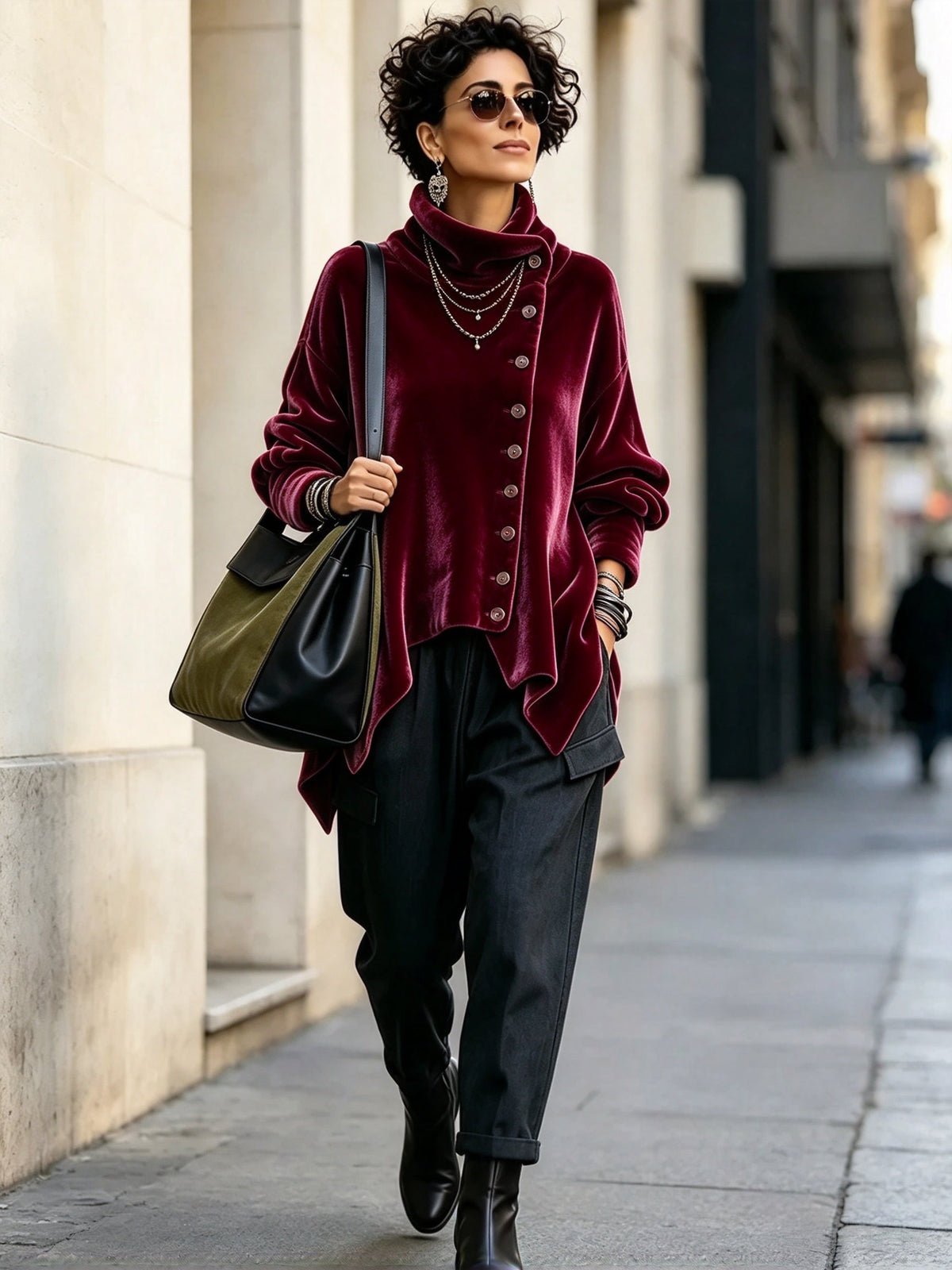 Finley – Velvet Asymmetric Button Top