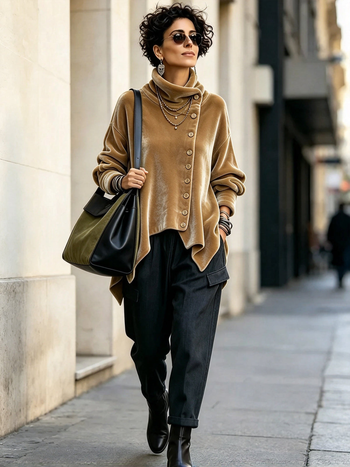 Finley – Velvet Asymmetric Button Top