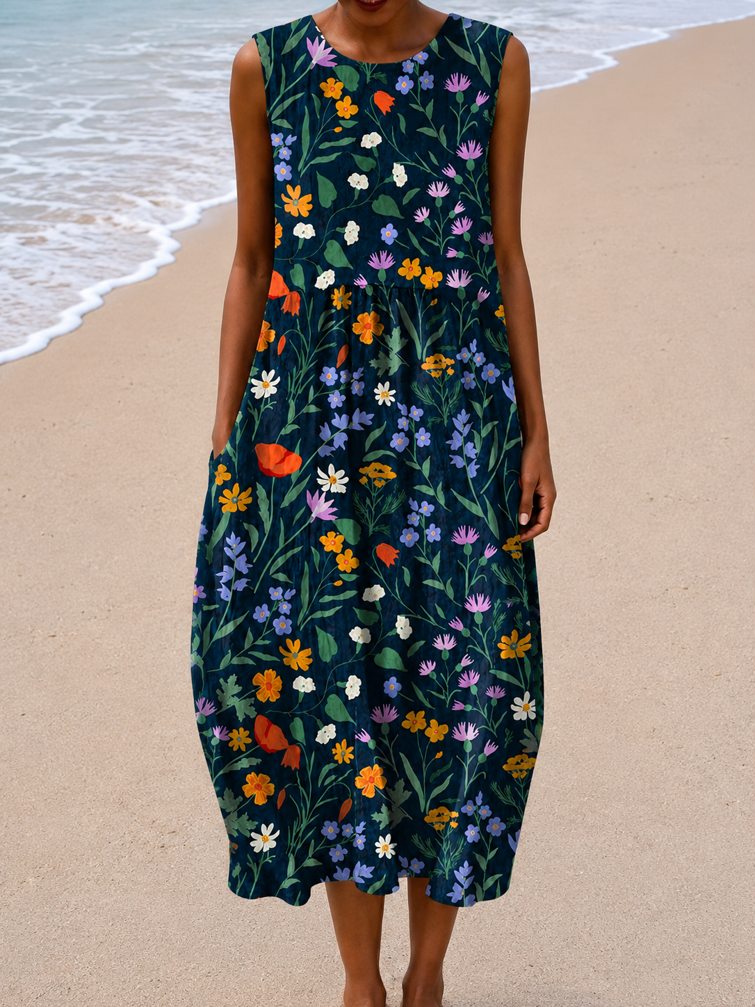 Rainne - Sleeveless Relaxed Fit Midi Dress