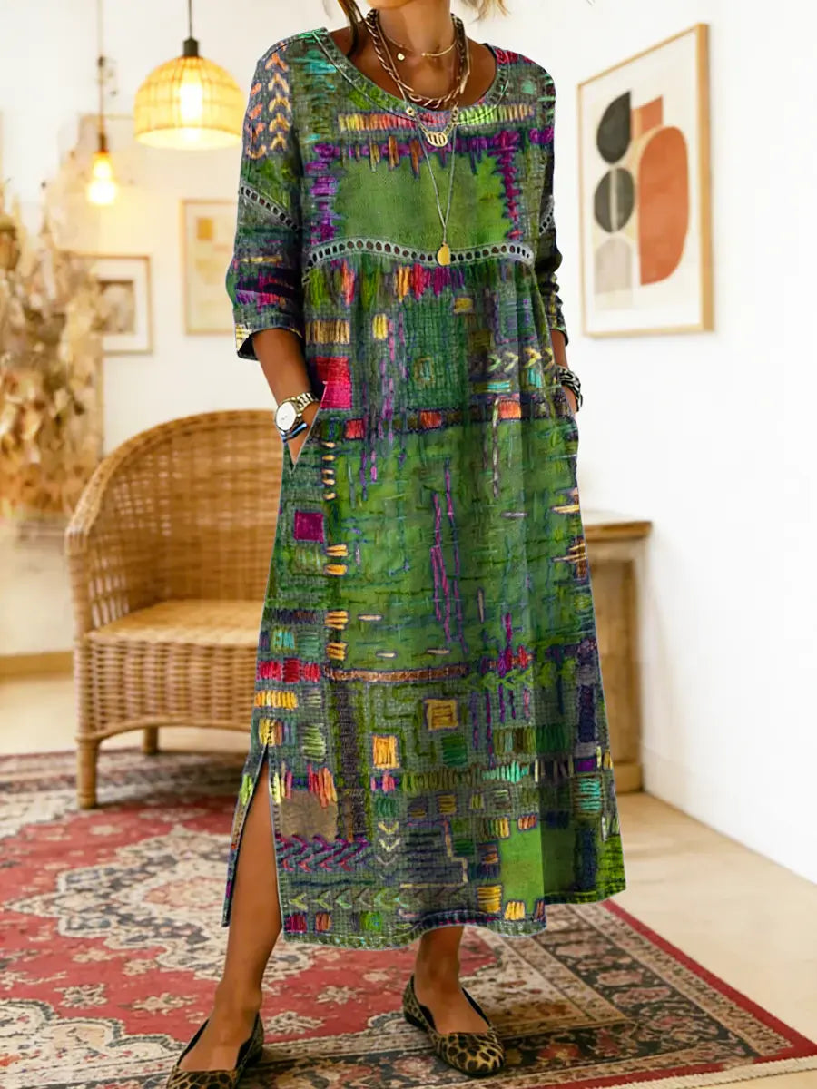 Jecka - Printed Dress with Ethnic Patchwork