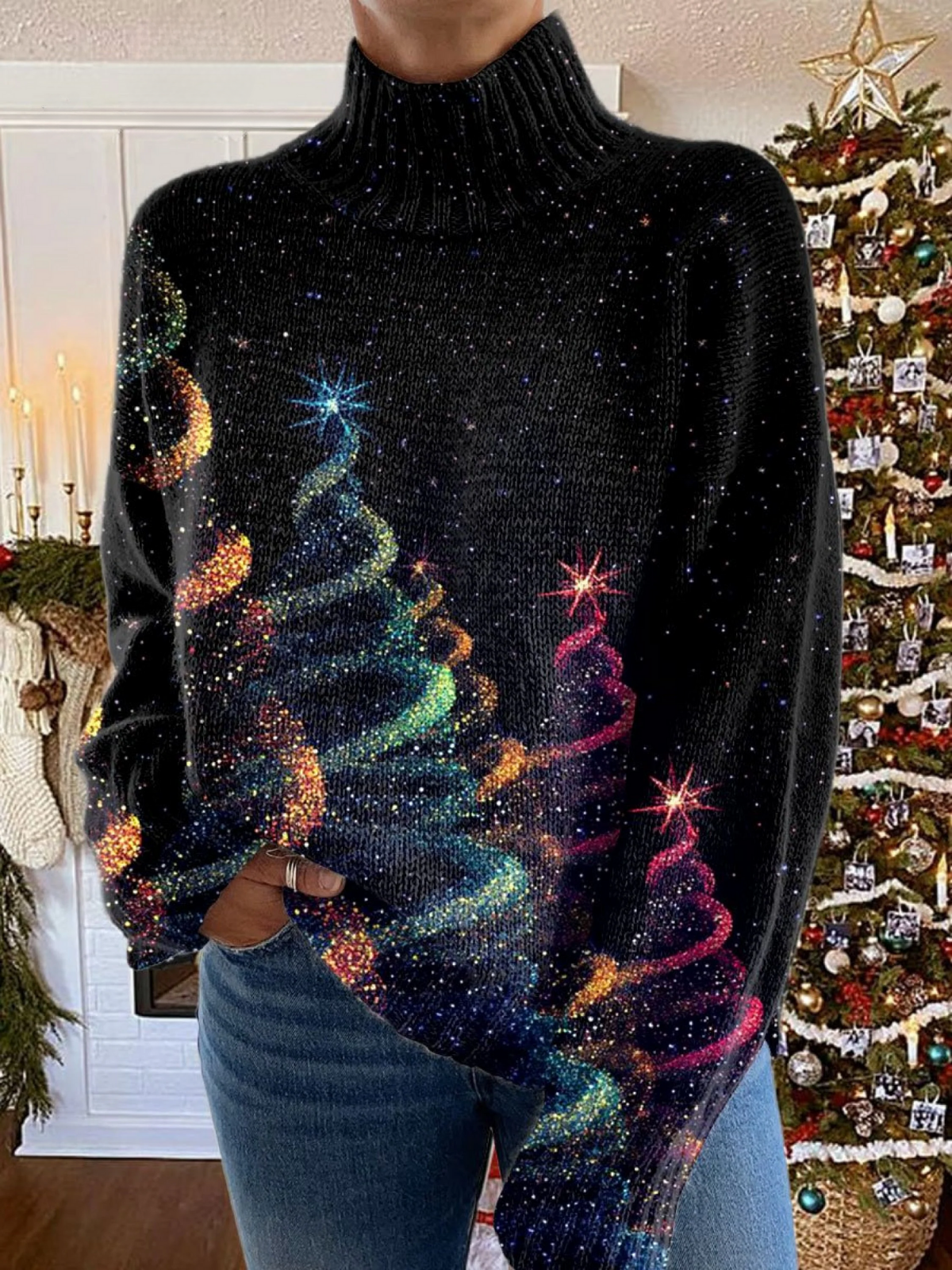 Kali - Glitter Christmas Tree Turtleneck