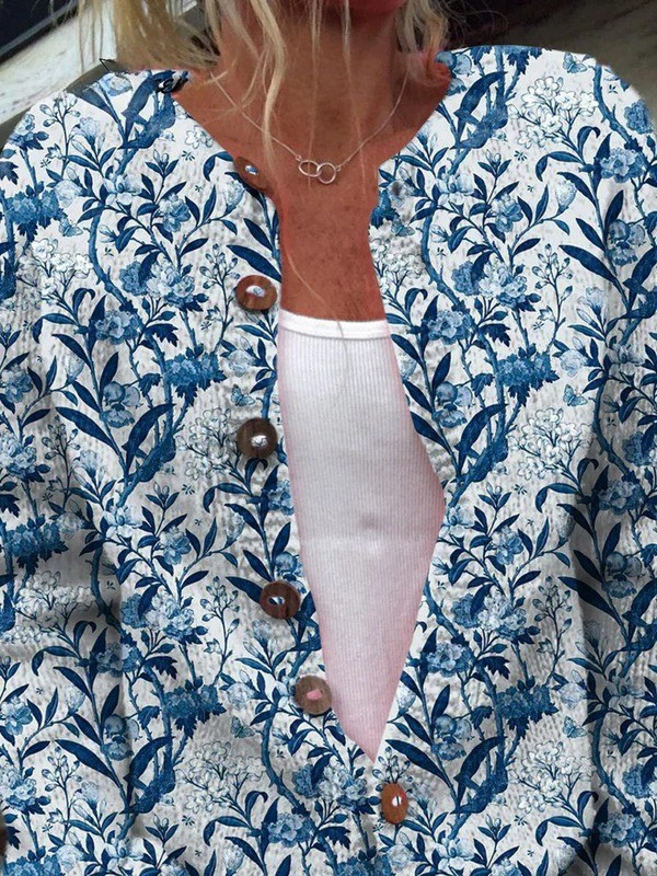 Vivian - Floral Pattern Print Buttoned Cardigan