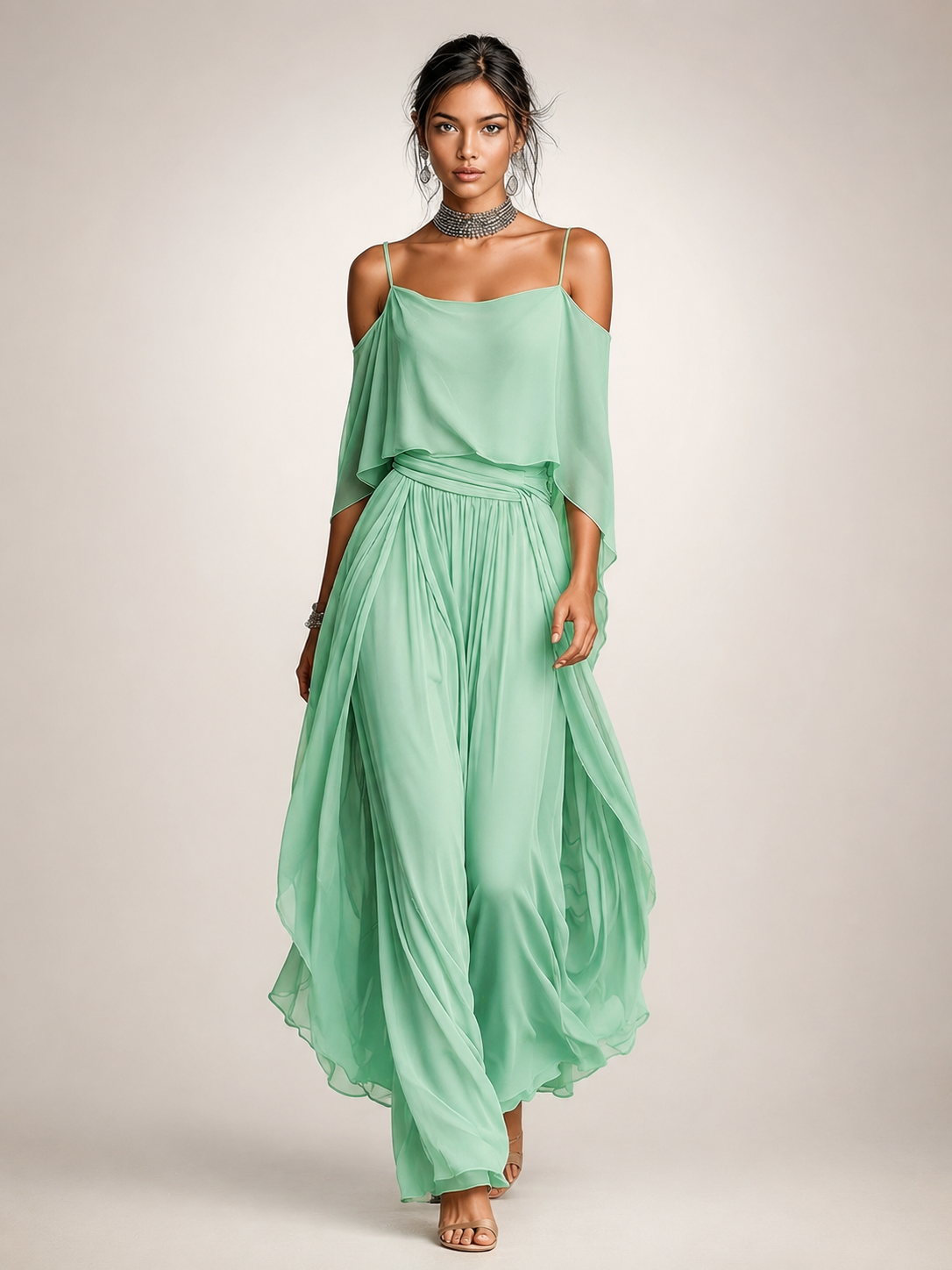 Hermina - Elegant Chiffon Pants Set